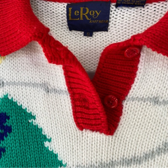 Vintage Leroy Sweater Christmas Reminder Santa Knit Collared Acrylic Size Small - Picture 7 of 9